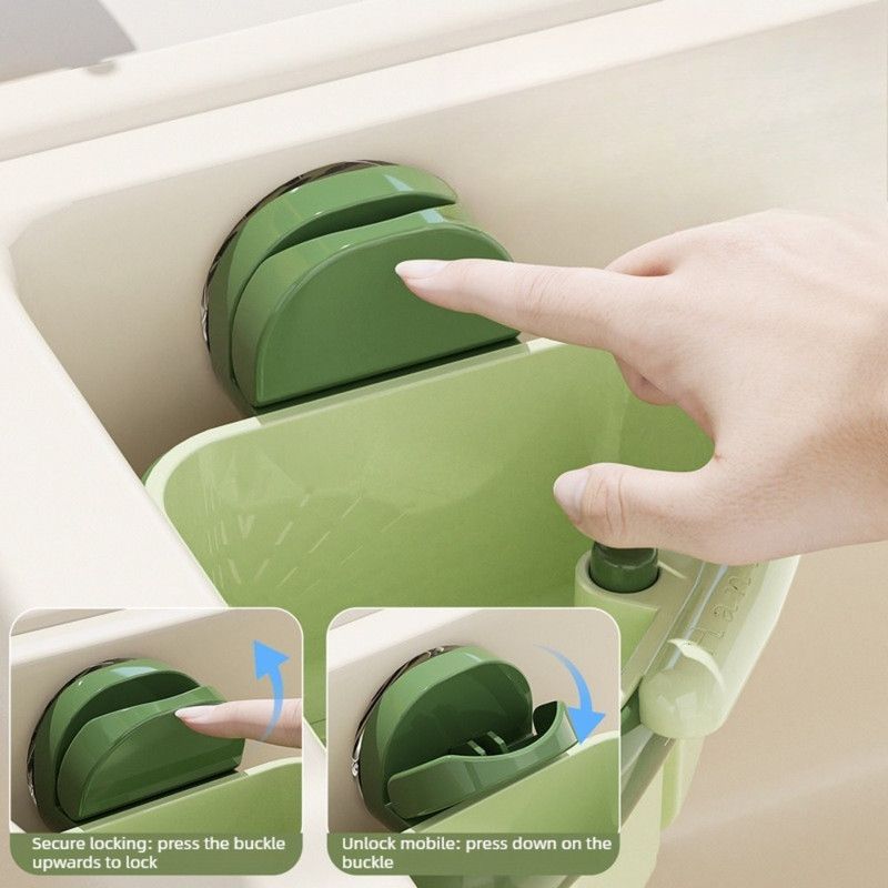 Suction Triangle Sink Drain Basket, Press-On Lid Kitchen Food Residue Filter, Detachable Sink Storage Rack—Green - Image 2