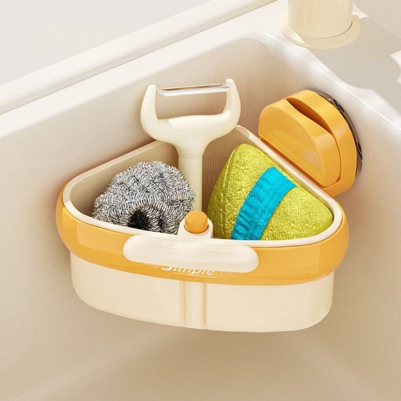 Suction Triangle Sink Drain Basket, Press-On Lid Kitchen Food Residue Filter, Detachable Sink Storage Rack—Orange - Image 5