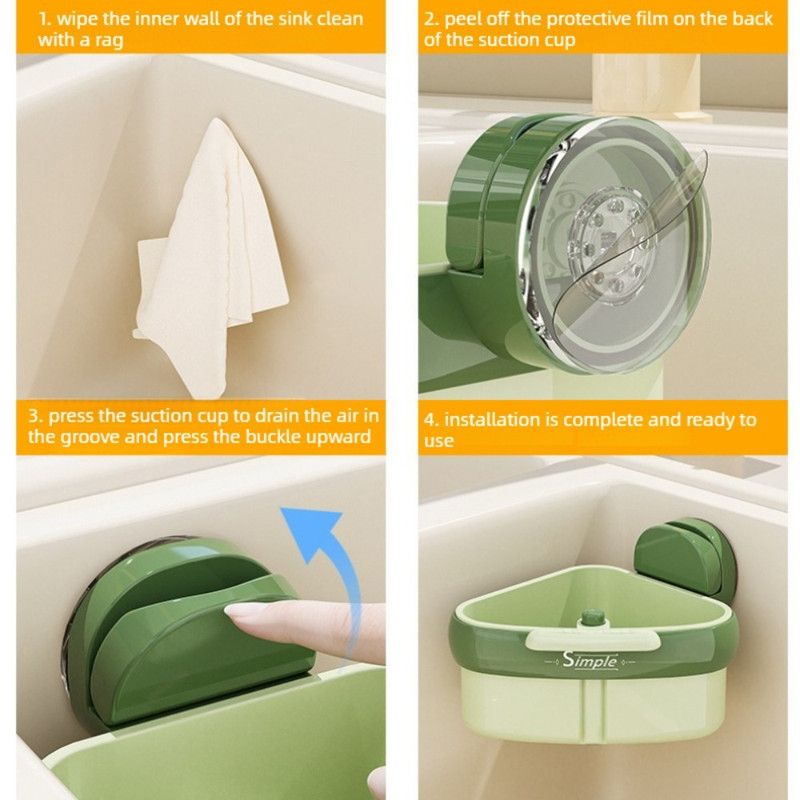 Suction Triangle Sink Drain Basket, Press-On Lid Kitchen Food Residue Filter, Detachable Sink Storage Rack—Orange - Image 6