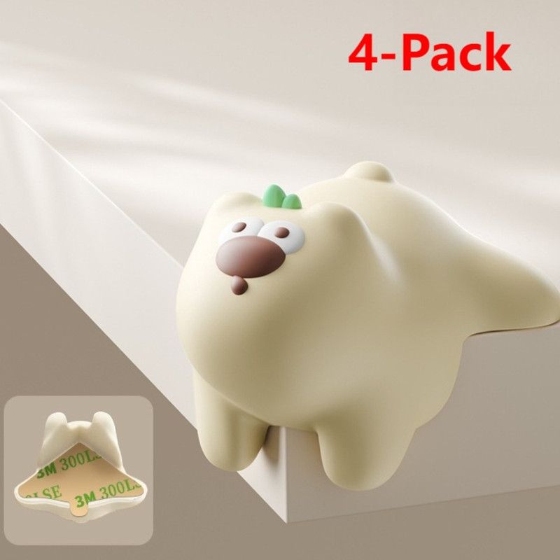 4-Pack Cartoon Animal Corner Guards, Safety Table Edge Protectors, Self-Adhesive PVC Anti-Collision Corner Pads—Beige - Image 1