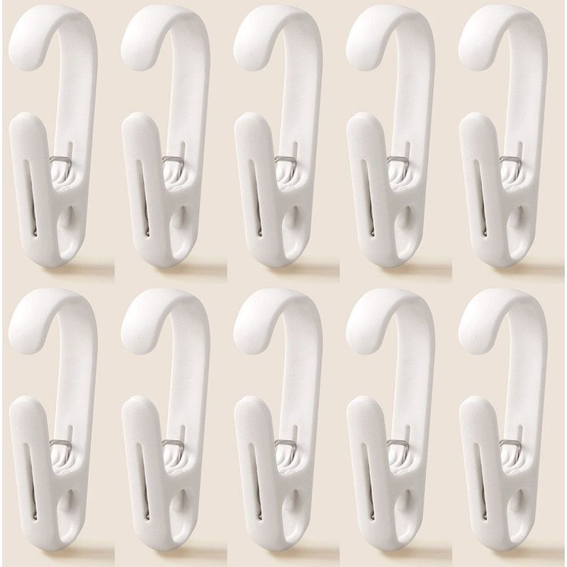 10-Pack Multi-Functional Hook Clips, Stackable Long-Tail Clips for Closets, for Kitchen and Bathroom—White - Image 1