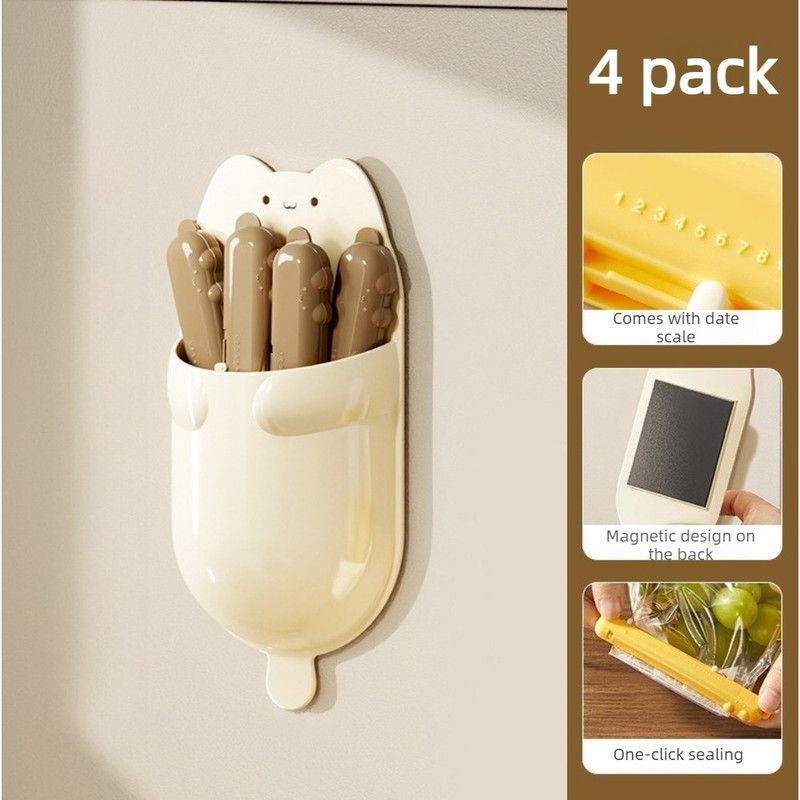 Cat Magnetic Storage Box Food Sealing Clips, Date Mark Snack Bag Sealer Clips—Brown - Image 1