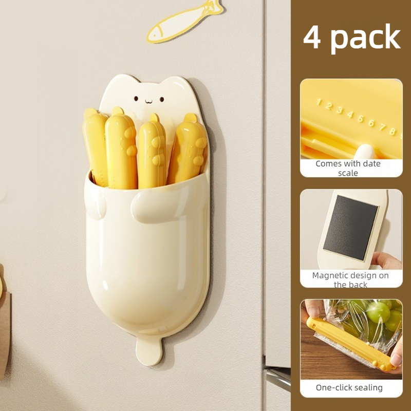 Cat Magnetic Storage Box Food Sealing Clips, Date Mark Snack Bag Sealer Clips—Yellow - Image 1