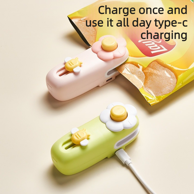 Flower Mini Magnetic Sealer, Handheld Rechargeable 2-in-1 Bag Sealing & Cutter Machine for Snack Packaging—Green - Image 3