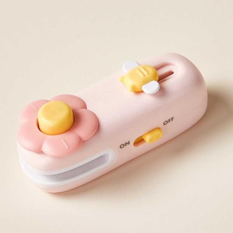 Flower Mini Magnetic Sealer, Handheld Rechargeable 2-in-1 Bag Sealing & Cutter Machine for Snack Packaging—Pink - Image 1