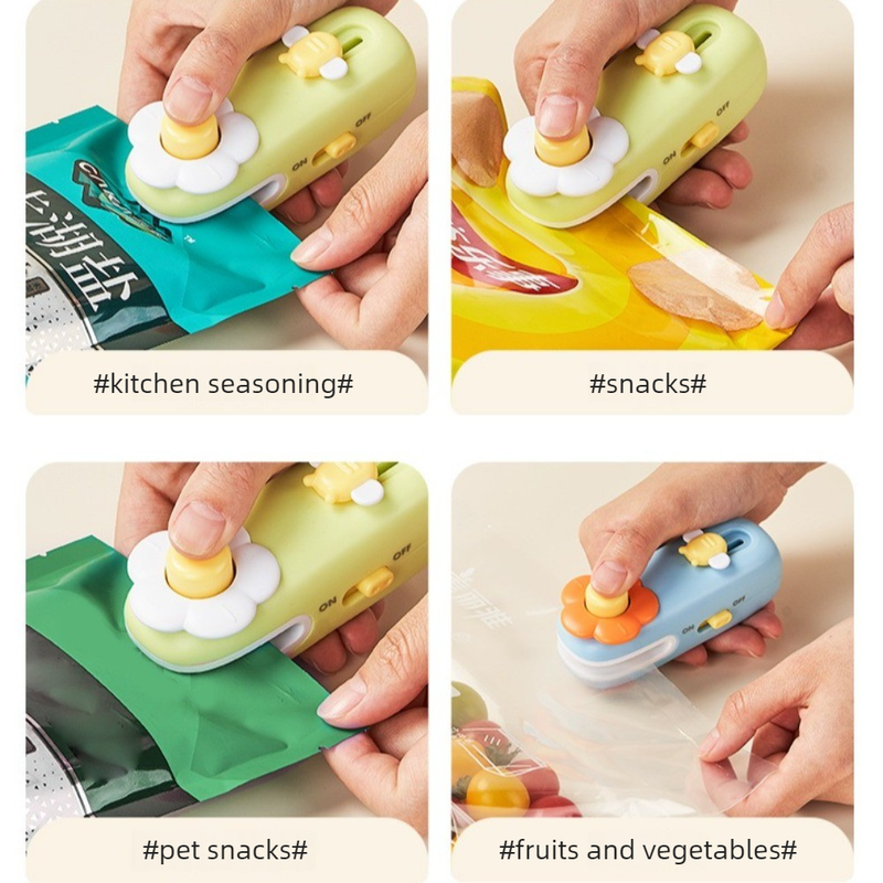 Flower Mini Magnetic Sealer, Handheld Rechargeable 2-in-1 Bag Sealing & Cutter Machine for Snack Packaging—Pink - Image 8
