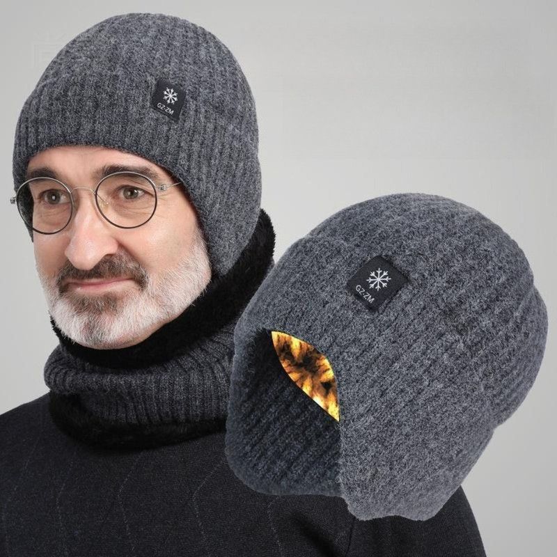 Men's Fleece-Lined Ear Protection Knit Beanie, Warm Thick Winter Hat for Dad or Grandpa - Navy Blue - Image 2