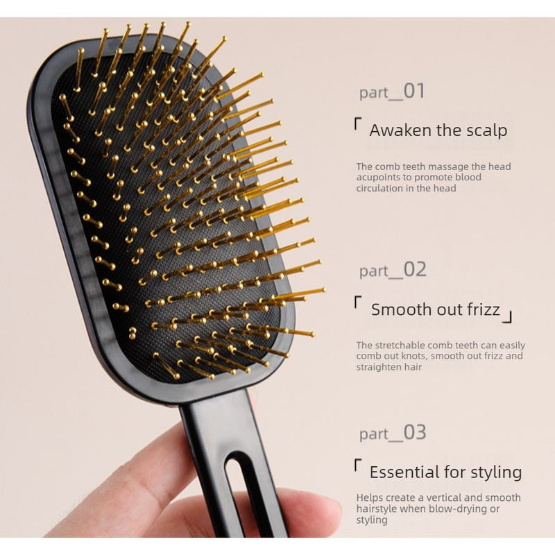 3D Air Cushion Hair Brush, Multi-function Scalp Massage Detangler Comb for Home Hair Styling—Black - Image 3