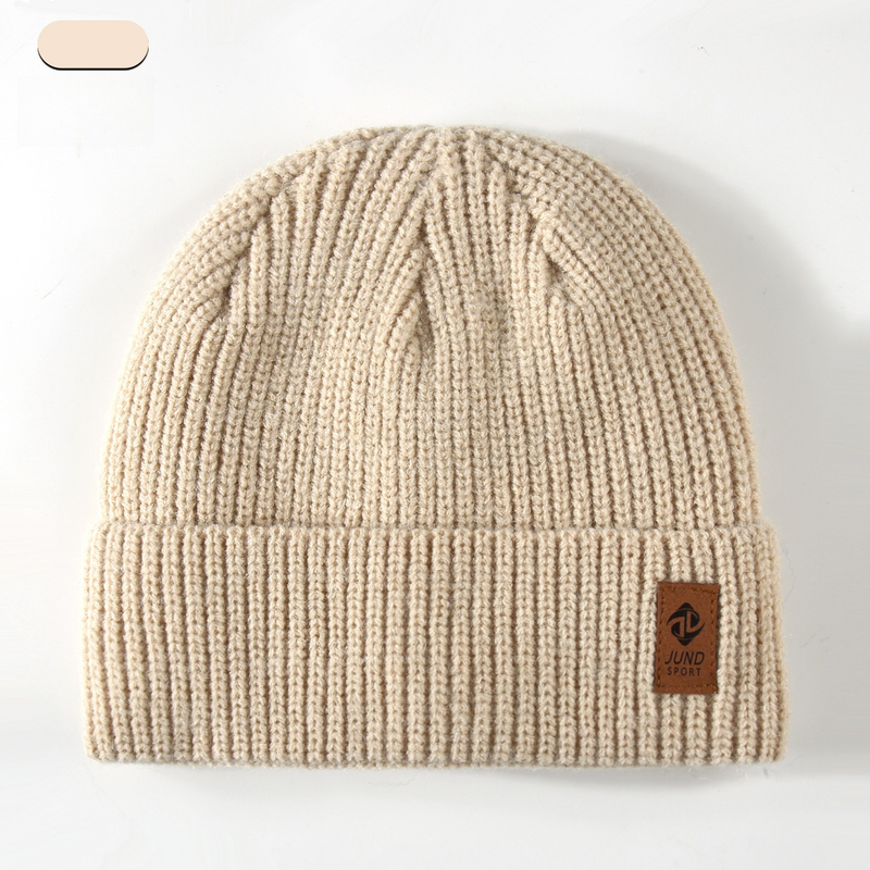 Double Fleece-Lined Vertical Stripe Knit Beanie, Unisex Thick Warm Winter Outdoor Cold-Proof Wool Hat—Beige - Image 2