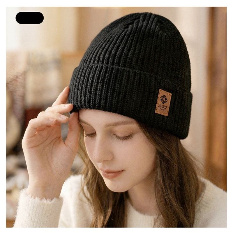 Double Fleece-Lined Vertical Stripe Knit Beanie, Unisex Thick Warm Winter Outdoor Cold-Proof Wool Hat—Black - Image 1