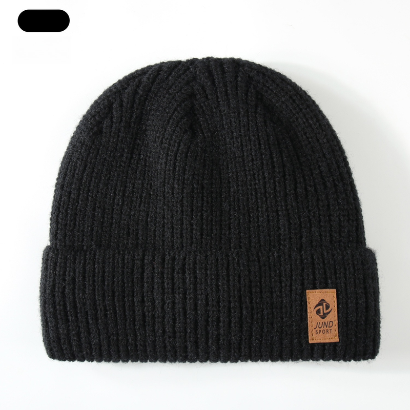 Double Fleece-Lined Vertical Stripe Knit Beanie, Unisex Thick Warm Winter Outdoor Cold-Proof Wool Hat—Black - Image 2