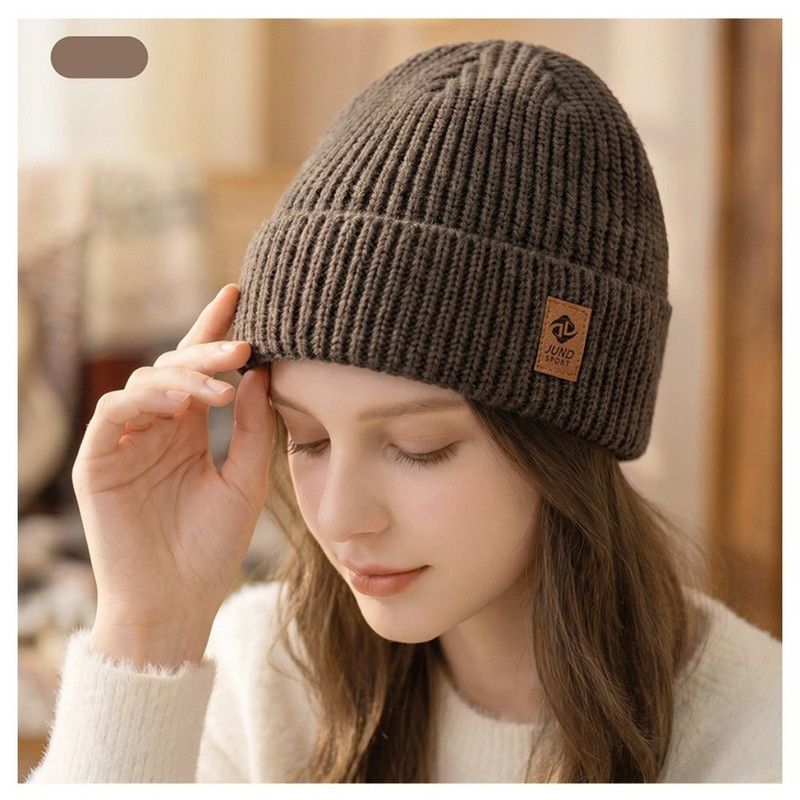 Double Fleece-Lined Vertical Stripe Knit Beanie, Unisex Thick Warm Winter Outdoor Cold-Proof Wool Hat - Brown - Image 1