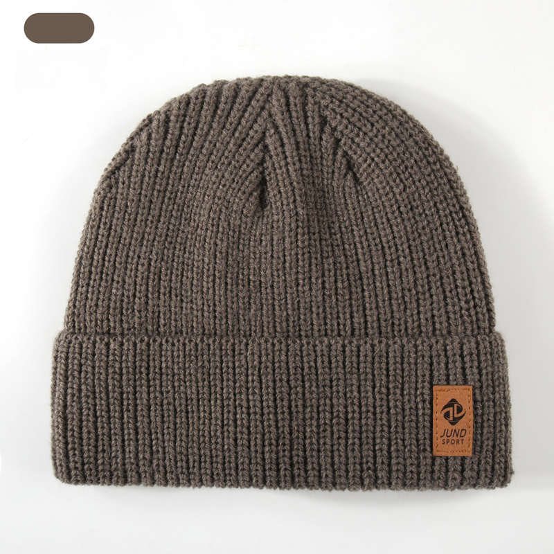 Double Fleece-Lined Vertical Stripe Knit Beanie, Unisex Thick Warm Winter Outdoor Cold-Proof Wool Hat - Brown - Image 2