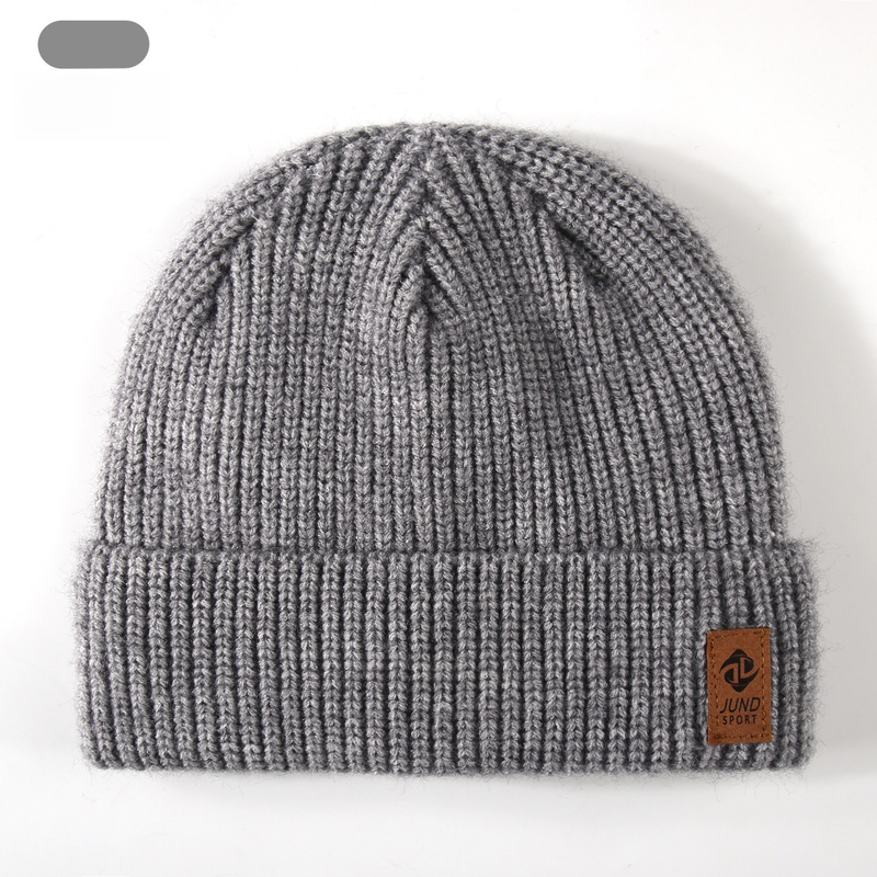Double Fleece-Lined Vertical Stripe Knit Beanie, Unisex Thick Warm Winter Outdoor Cold-Proof Wool Hat—Gray - Image 2