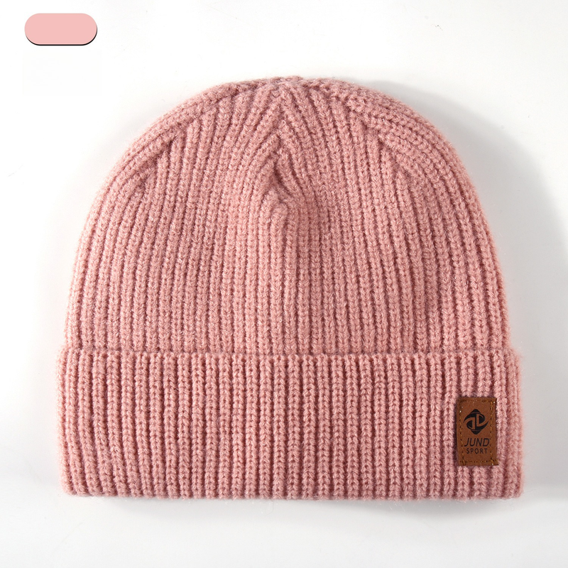 Double Fleece-Lined Vertical Stripe Knit Beanie, Unisex Thick Warm Winter Outdoor Cold-Proof Wool Hat - Pink - Image 2