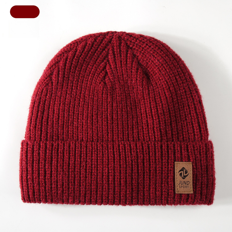 Double Fleece-Lined Vertical Stripe Knit Beanie, Unisex Thick Warm Winter Outdoor Cold-Proof Wool Hat - Red - Image 2