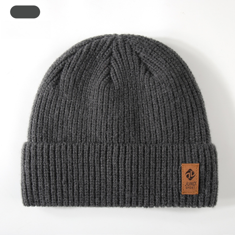 Double Fleece-Lined Vertical Stripe Knit Beanie, Unisex Thick Warm Winter Outdoor Cold-Proof Wool Hat - Dark Gray - Image 2