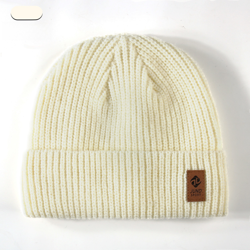 Double Fleece-Lined Vertical Stripe Knit Beanie, Unisex Thick Warm Winter Outdoor Cold-Proof Wool Hat - White - Image 2