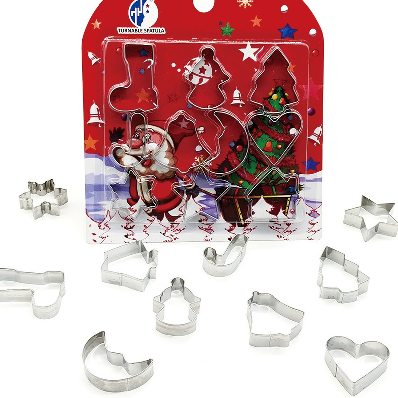 Stainless Steel Cookie Cutter Sets, DIY Press Baking Molds for Homemade Cookies & Pastries—Christmas Shapes, 10-Piece Set - Image 1