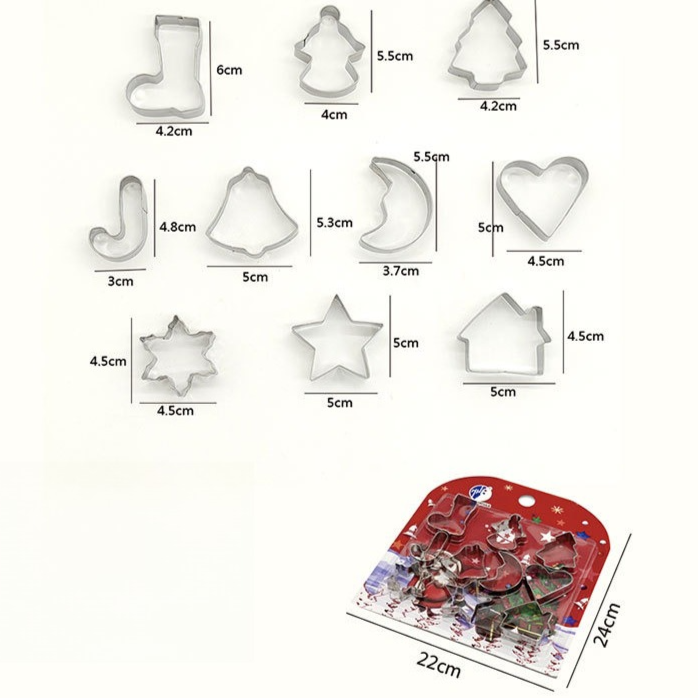 Stainless Steel Cookie Cutter Sets, DIY Press Baking Molds for Homemade Cookies & Pastries—Christmas Shapes, 10-Piece Set - Image 2