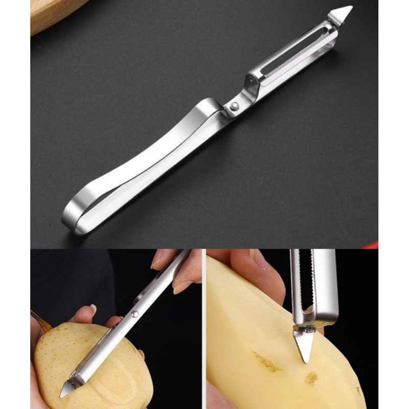 Stainless Steel Multi-function Peeler 3 Pcs Set, Fruit Vegetable Slicer Shaver & Tweezers Kitchen Tool Kit - Image 3
