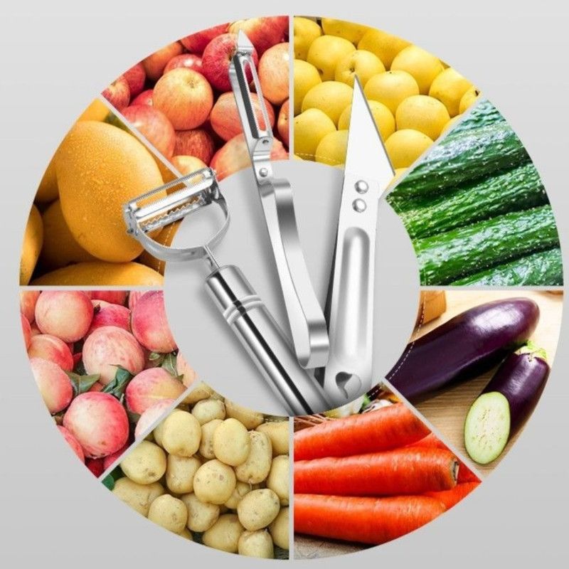 Stainless Steel Multi-function Peeler 3 Pcs Set, Fruit Vegetable Slicer Shaver & Tweezers Kitchen Tool Kit - Image 5