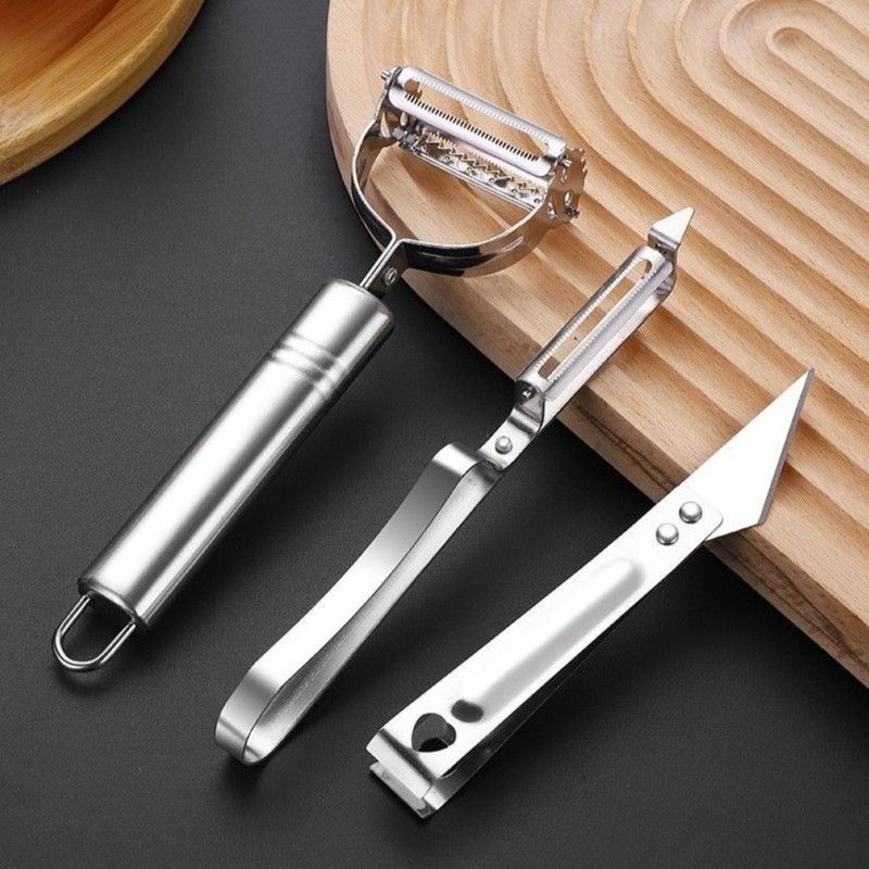 Stainless Steel Multi-function Peeler 3 Pcs Set, Fruit Vegetable Slicer Shaver & Tweezers Kitchen Tool Kit - Image 7