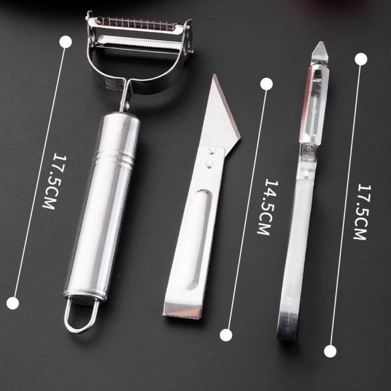 Stainless Steel Multi-function Peeler 3 Pcs Set, Fruit Vegetable Slicer Shaver & Tweezers Kitchen Tool Kit - Image 8