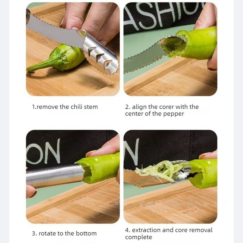Stainless Steel Pepper Corer, Household Seed Remover Tool for Green Pepper, Bell Pepper & Bitter Melon - Image 3