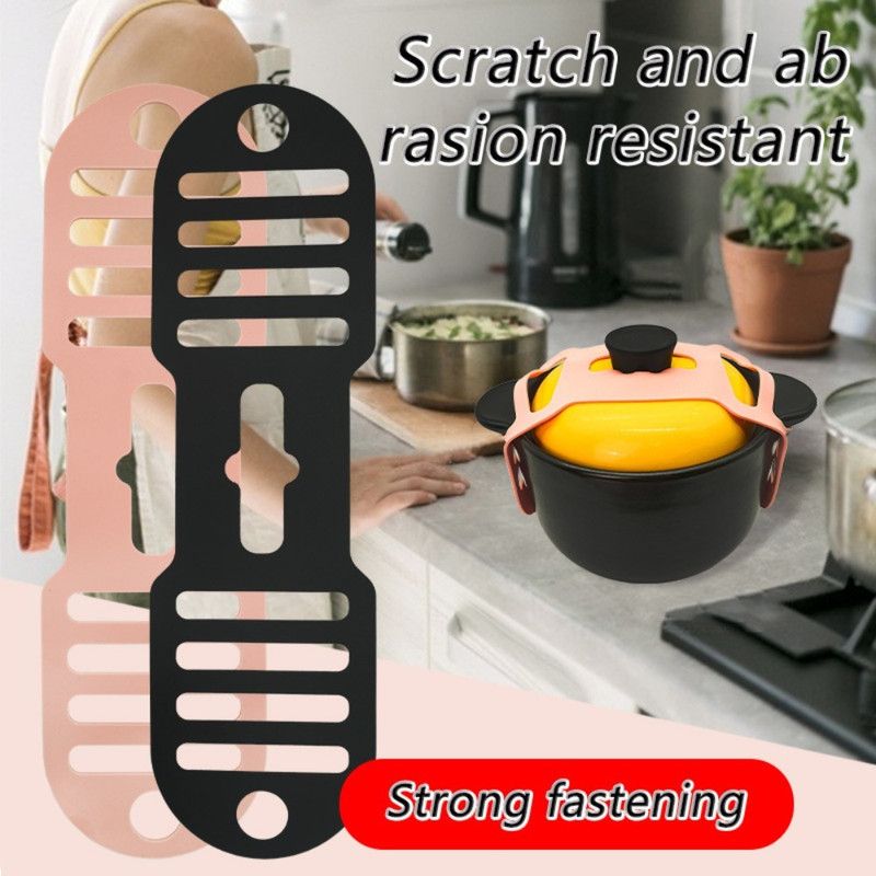 Silicone Pot Lid Fastening Strap, Portable Anti-Spill Lid Holder Strap for Casseroles and Stew Pots—Black - Image 2