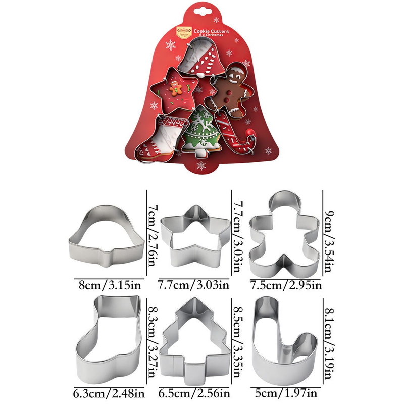 Stainless Steel Christmas Cookie Cutter 6-Piece Set, Holiday DIY Baking Molds for Cookies & Fondant—Bell - Image 2