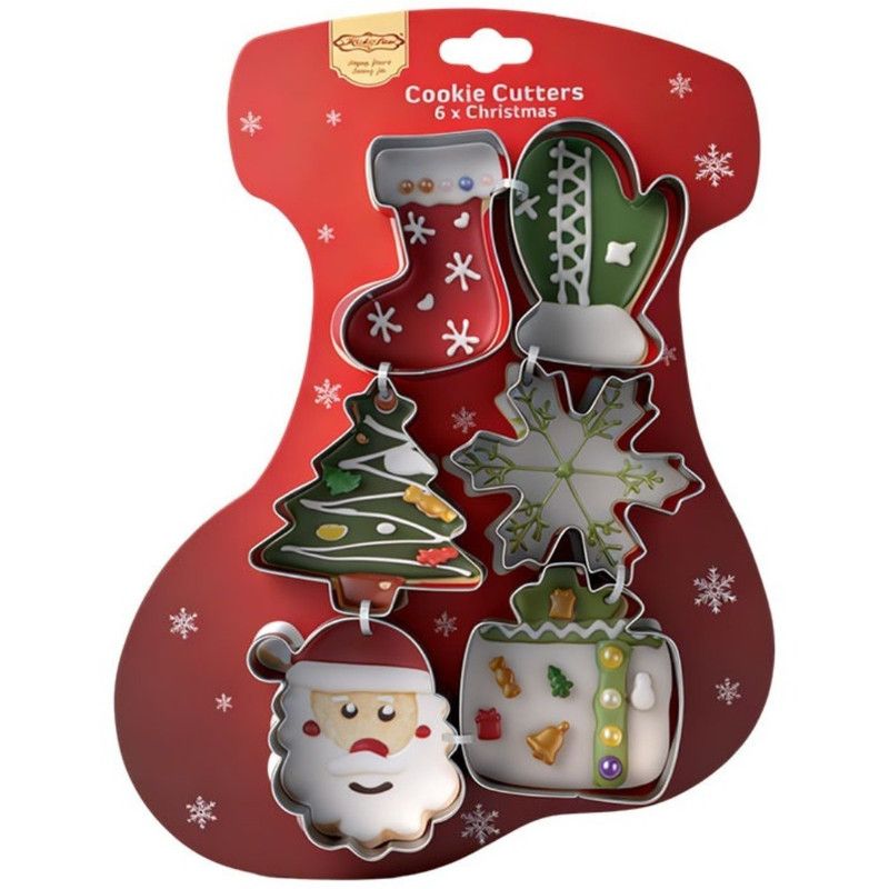 Stainless Steel Christmas Cookie Cutter 6-Piece Set, Holiday DIY Baking Molds for Cookies & Fondant—Christmas Stocking - Image 1