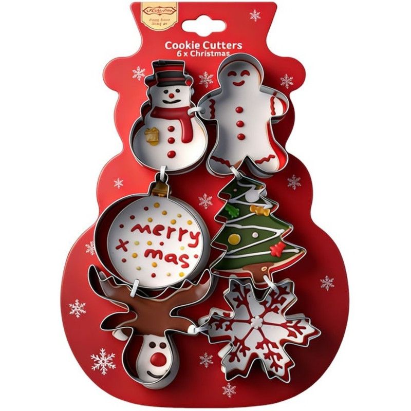 Stainless Steel Christmas Cookie Cutter 6-Piece Set, Holiday DIY Baking Molds for Cookies & Fondant—Snowman - Image 1
