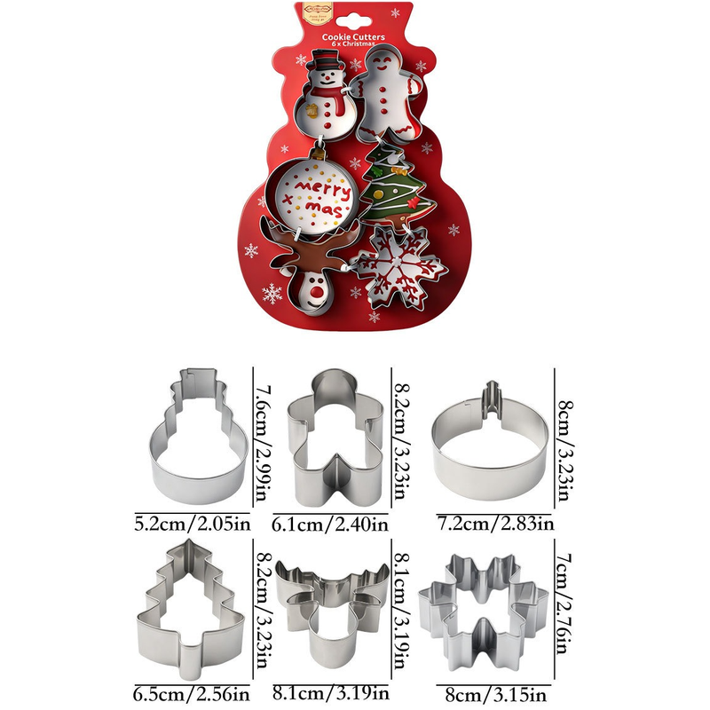 Stainless Steel Christmas Cookie Cutter 6-Piece Set, Holiday DIY Baking Molds for Cookies & Fondant—Snowman - Image 2