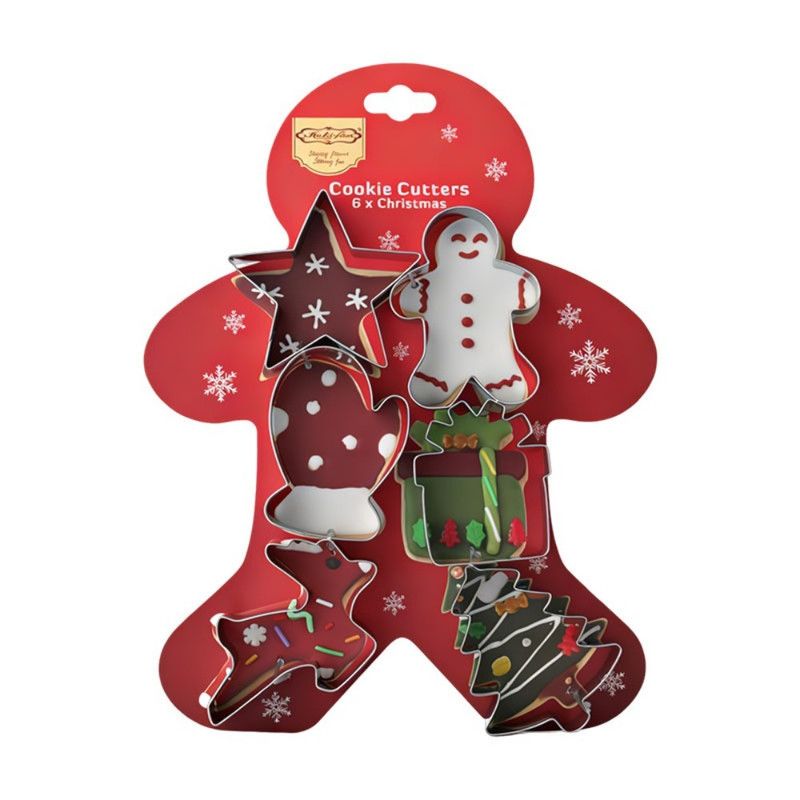 Stainless Steel Christmas Cookie Cutter 6-Piece Set, Holiday DIY Baking Molds for Cookies & Fondant—Gingerbread Man - Image 1