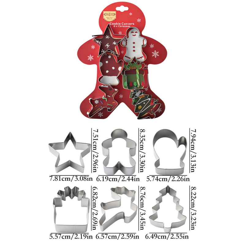 Stainless Steel Christmas Cookie Cutter 6-Piece Set, Holiday DIY Baking Molds for Cookies & Fondant—Gingerbread Man - Image 2