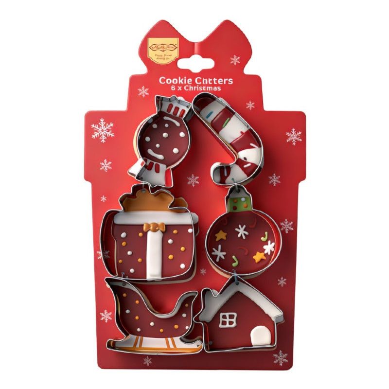 Stainless Steel Christmas Cookie Cutter 6-Piece Set, Holiday DIY Baking Molds for Cookies & Fondant—Gift Box - Image 1