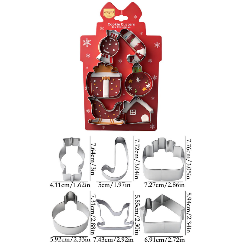 Stainless Steel Christmas Cookie Cutter 6-Piece Set, Holiday DIY Baking Molds for Cookies & Fondant—Gift Box - Image 2