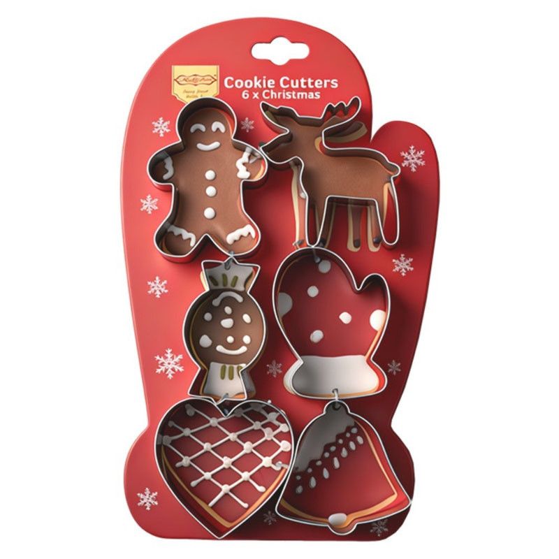 Stainless Steel Christmas Cookie Cutter 6-Piece Set, Holiday DIY Baking Molds for Cookies & Fondant—Christmas Gloves - Image 1