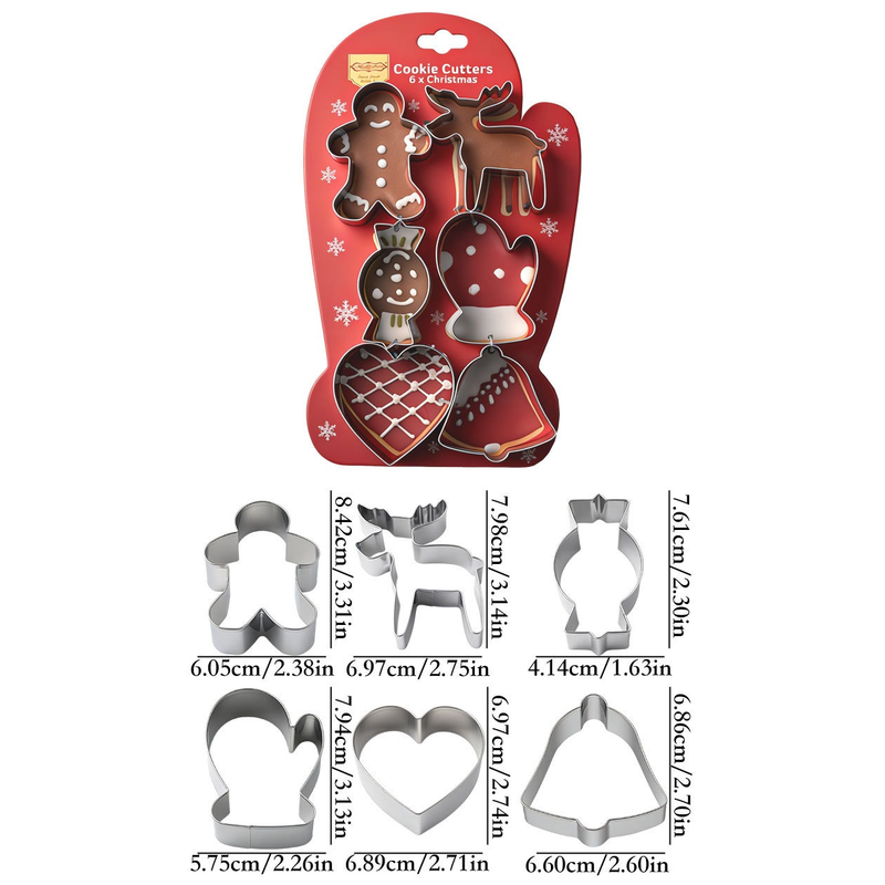 Stainless Steel Christmas Cookie Cutter 6-Piece Set, Holiday DIY Baking Molds for Cookies & Fondant—Christmas Gloves - Image 2