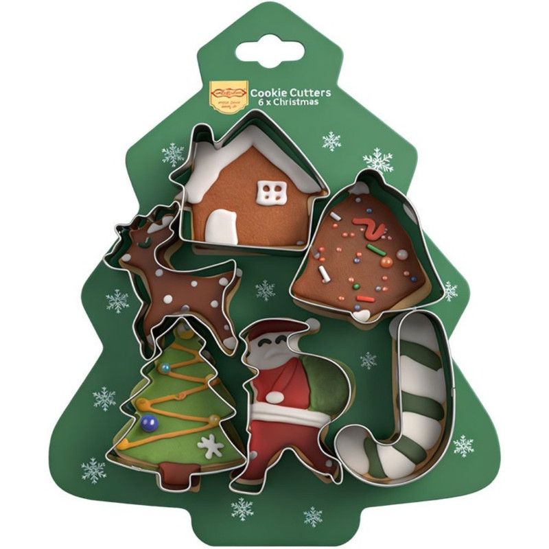 Stainless Steel Christmas Cookie Cutter 6-Piece Set, Holiday DIY Baking Molds for Cookies & Fondant—Christmas Tree - Image 1