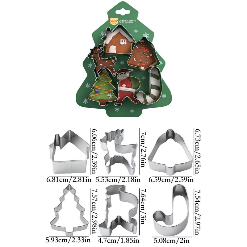 Stainless Steel Christmas Cookie Cutter 6-Piece Set, Holiday DIY Baking Molds for Cookies & Fondant—Christmas Tree - Image 2