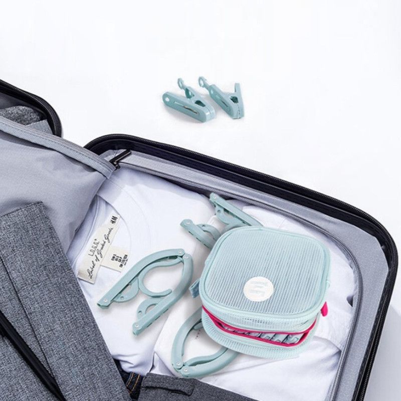 Portable Foldable Travel Clothes Hanger Set, Includes Clips, Clothes Rack With Storage Bag For Business Trips and Home Use—Blue - Image 6