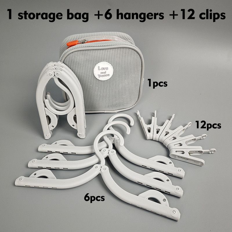 Portable Foldable Travel Clothes Hanger Set, Includes Clips, Clothes Rack with Storage Bag for Business Trips and Home Use - Gray - Image 1