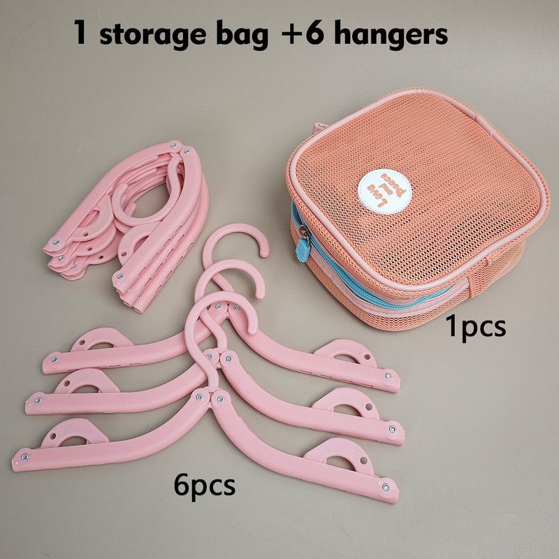 Portable Foldable Travel Clothes Hanger Set, Clothes Rack with Storage Bag for Business Trips and Home Use - Pink - Image 1