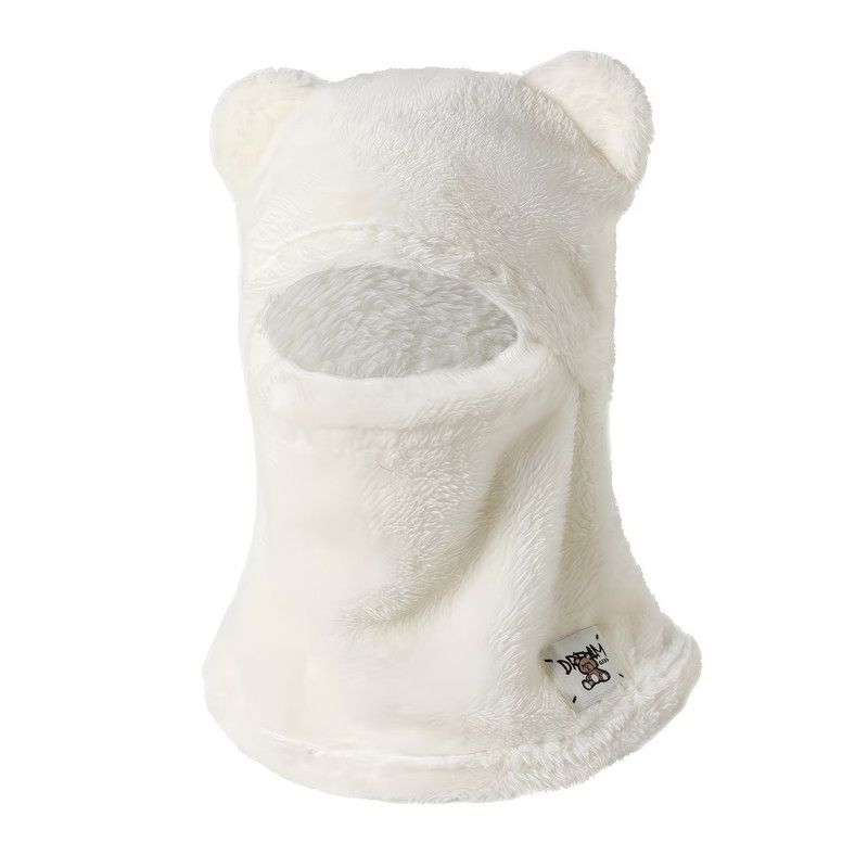 Cute Bear Ear Plush Integrated Balaclava Hat, 4-in-1 Windproof Warm Neck and Face Cover Hat - White - Image 1