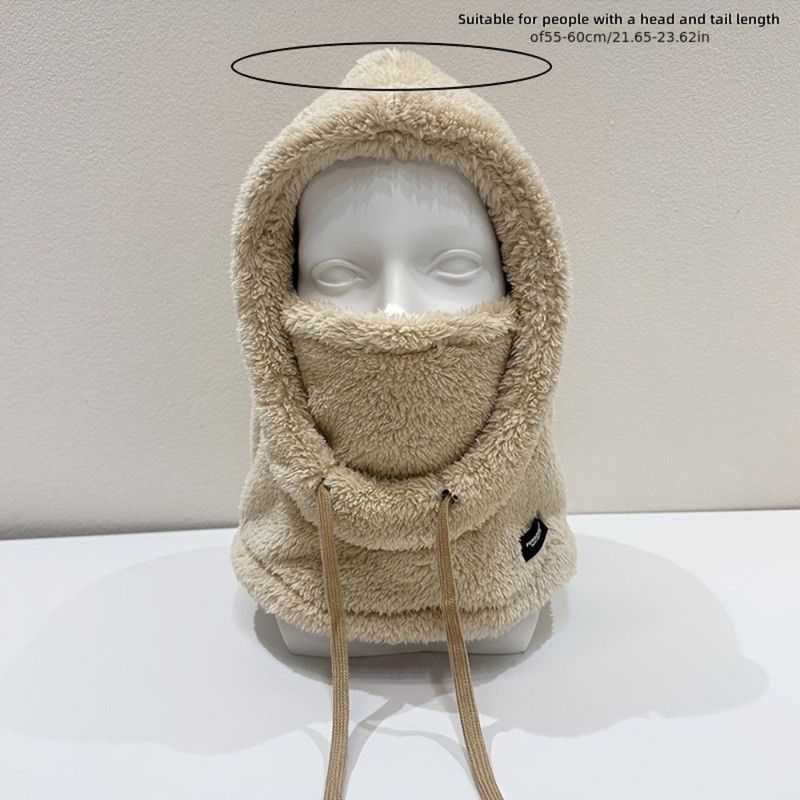Fleece Drawstring Integrated Balaclava Hat, 3-in-1 Windproof Neck and Face Cover, Warm Cap for Winter Cycling—Blue - Image 2