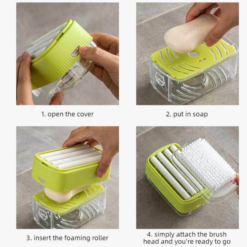 Multi-Function Soap Foaming Box with Roller, No-Rub Drain, Soap Storage Case, and Integrated Laundry Brush—Orange - Image 7