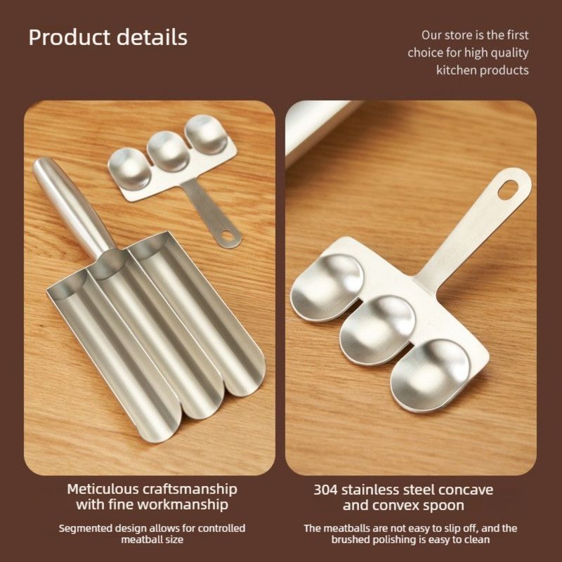 304 Stainless Steel Meatball Maker, Multi-size Paste Rice Ball Mold with Scoop for the Kitchen—Double Tube - Image 2