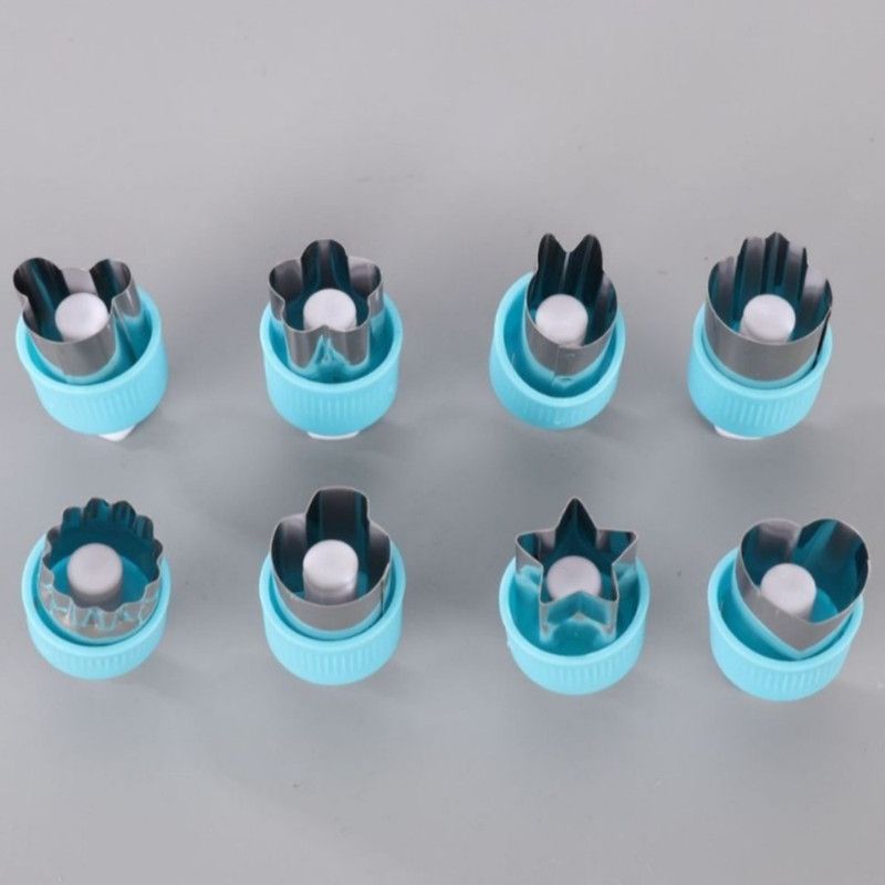 Hand Press Fruit and Vegetable Cookie Cutter 8-Piece Set, Food Shape Molds—Blue - Image 1